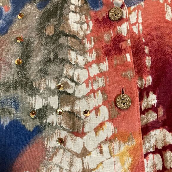 c.l.o.t.h.e.s. Tunic Top Womens Small Linen Watercolor Mandarin Collar Boho - Picture 6 of 13